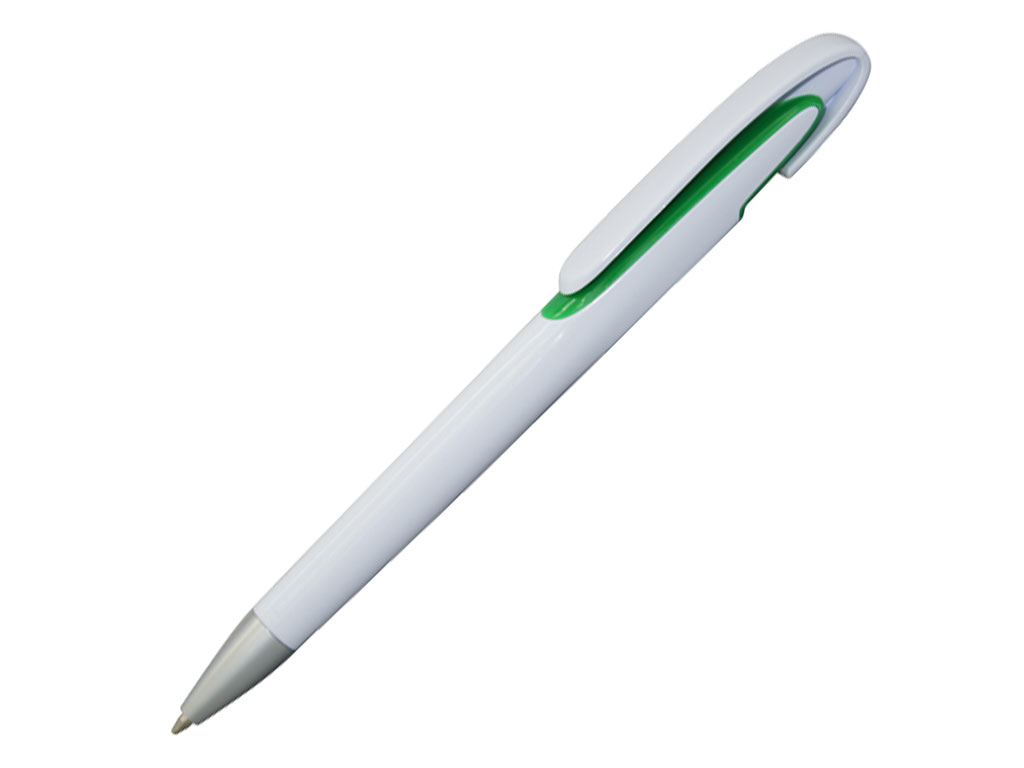 белый: Ручка шариковая, пластик, белый/зеленый