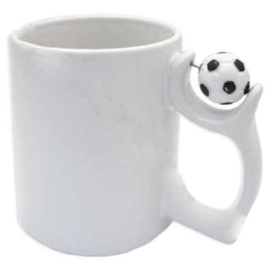 КРУЖКИ ДЛЯ СУБЛИМАЦИИ: Кружка белая с футбольным мячом на ручке 330 мл