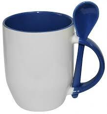 КРУЖКИ ДЛЯ СУБЛИМАЦИИ: Кружка с ложкой внутри и ручка цветные.  СИНЯЯ 330мл